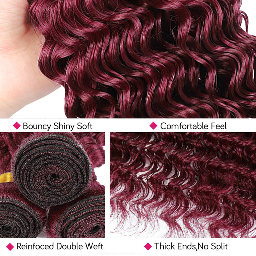 Deep Wave #Burgundy Virgin Human Hair Bundle