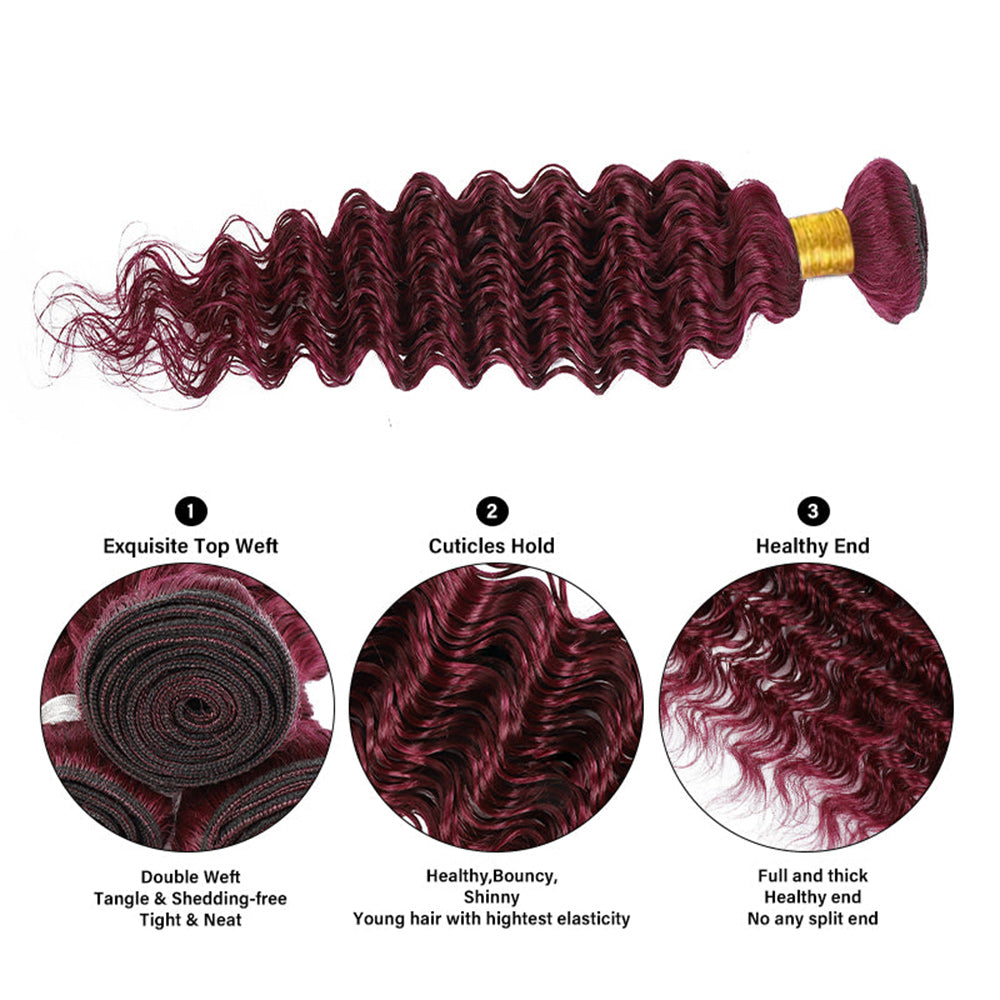 Deep Wave #Burgundy Virgin Human Hair Bundle