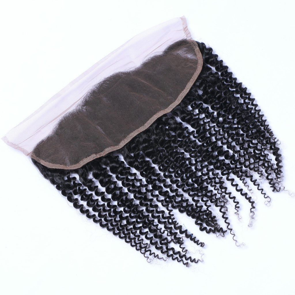 Deep Curly Virgin Human Hair Natural Black Frontal 13*4