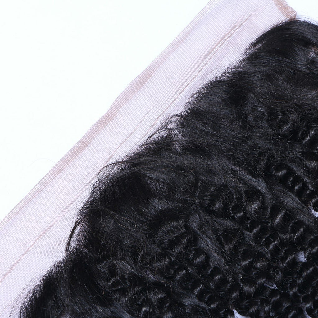 Deep Curly Virgin Human Hair Natural Black Frontal 13*4