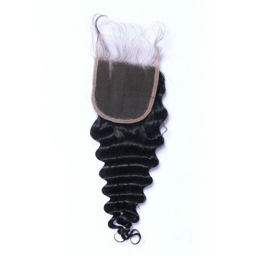 Deep Wave Virgin Human Hair Natural Black Closure 4*4