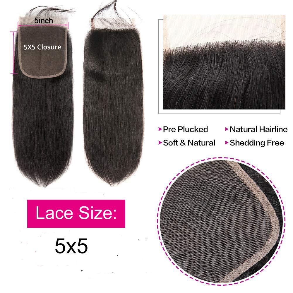 Straight  5*5 HD Lace Closure Virgin Human Hair Natural Black