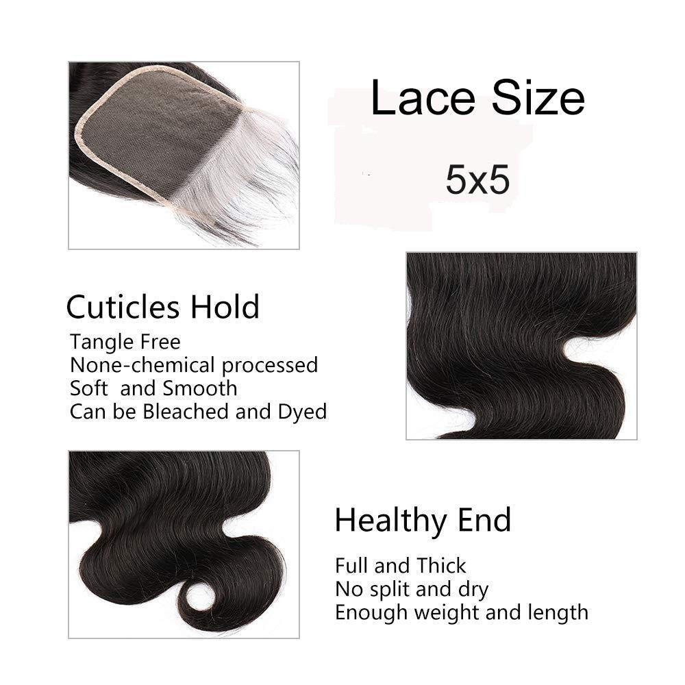 Body Wave  5*5 HD Lace Closure Virgin Human Hair Natural Black