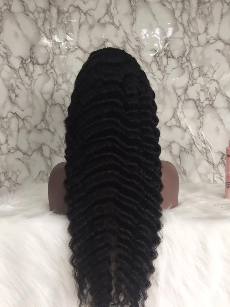 Loose Deep Wave Virgin Human Hair Full Lace Wig 13x6 Frontal Lace Wig Naturlal Black #1B