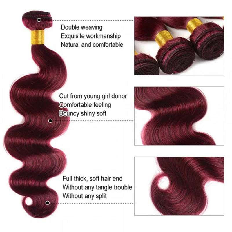 Body Wave #Burgundy Virgin Human Hair Bundle